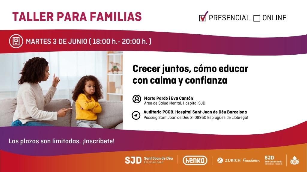 Cartel de la charla para familias: Crecer juntos. Cómo educar con calma y confianza Cartel de la charla para familias: Crecer juntos. Cómo educar con calma y confianza