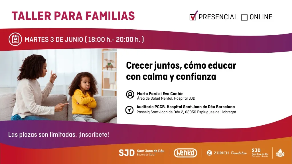 Cartel de la charla para familias: Crecer juntos. Cómo educar con calma y confianza Cartel de la charla para familias: Crecer juntos. Cómo educar con calma y confianza