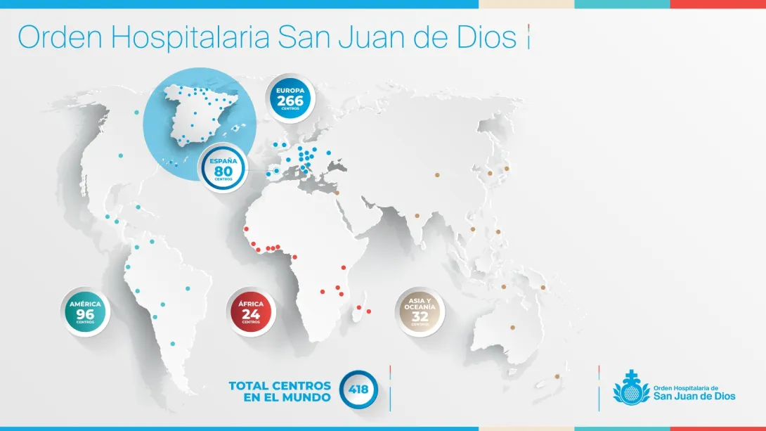 Mapa de la presencia de la Orden Hospitalaria San Juan de Dios en el mundo