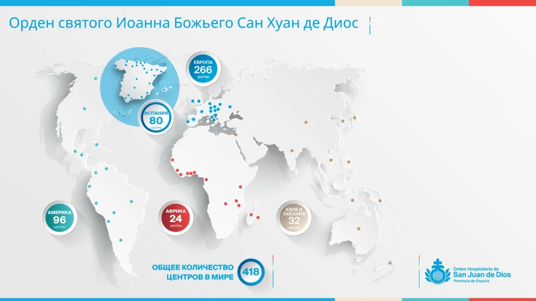 Карта присутствия Ордена госпитальеров Святого Иоанна Божьего в мире