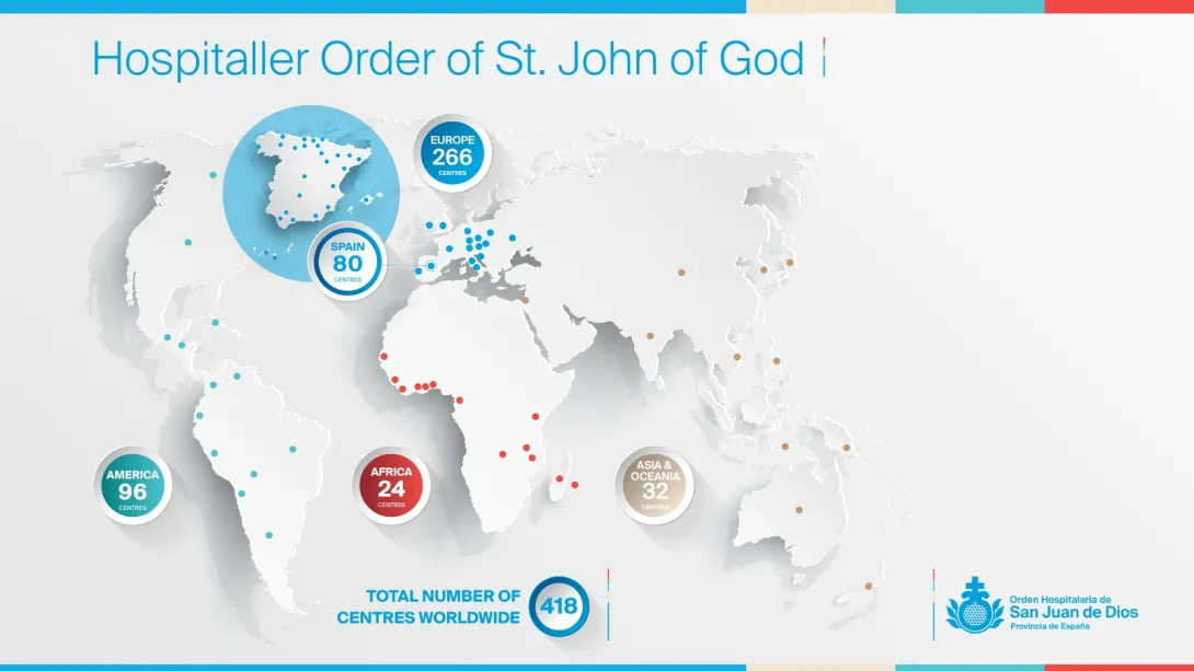 Map of the presence of the Hospitaller Order of Saint John of God in the world