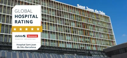 Fachada del Hospital Sant Joan de Déu Barcelona con logo Global Hospital Rating Fachada del Hospital Sant Joan de Déu Barcelona con logo Global Hospital Rating