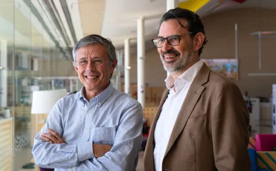 Óscar Marín and Joan Comella at the SJD Barcelona Children's Hospital