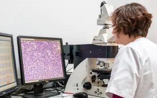 Investigadora analiza muestras Investigadora analiza muestras